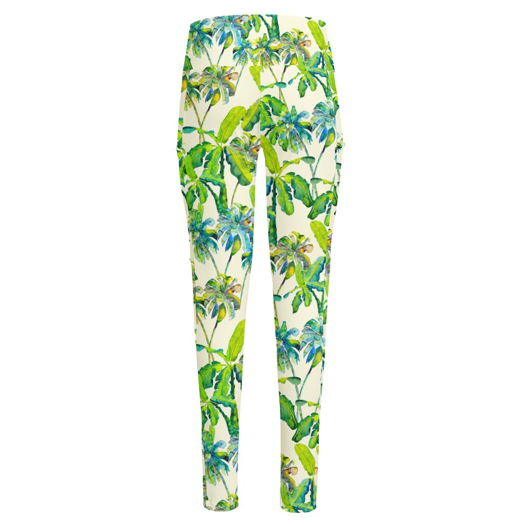 Palm Tree Banana Pattern Print High-Waisted Pocket Leggings