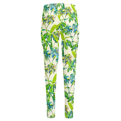 Palm Tree Banana Pattern Print High-Waisted Pocket Leggings