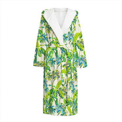 Palm Tree Banana Pattern Print Hooded Bathrobe
