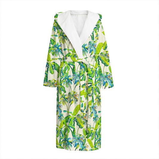Palm Tree Banana Pattern Print Hooded Bathrobe
