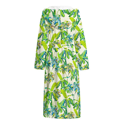 Palm Tree Banana Pattern Print Hooded Bathrobe