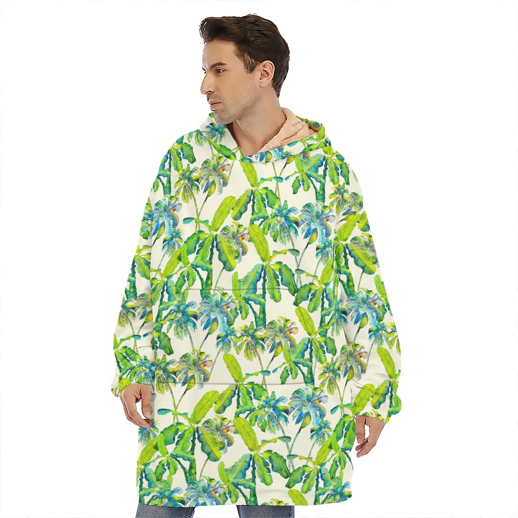 Palm Tree Banana Pattern Print Hoodie Blanket