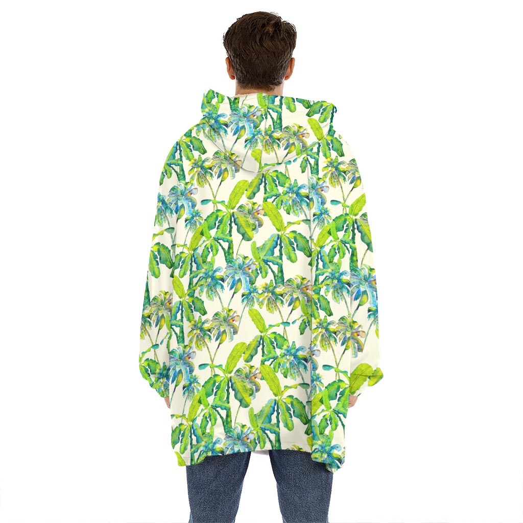 Palm Tree Banana Pattern Print Hoodie Blanket
