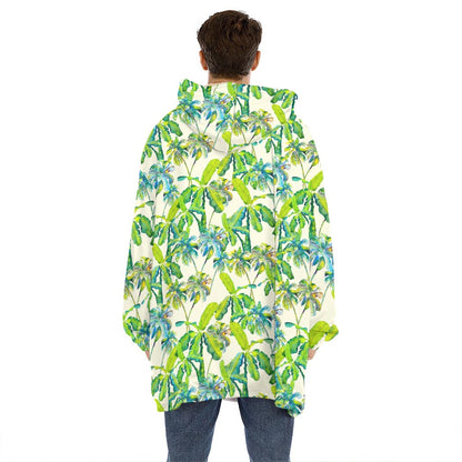 Palm Tree Banana Pattern Print Hoodie Blanket