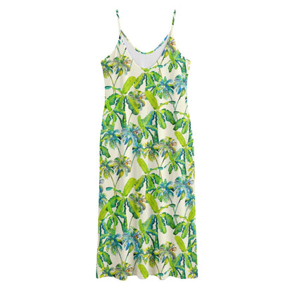 Palm Tree Banana Pattern Print Jersey Midi Cami Dress