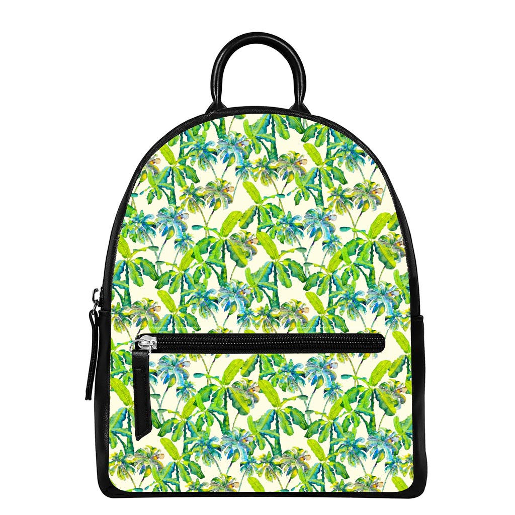 Palm Tree Banana Pattern Print Leather Backpack