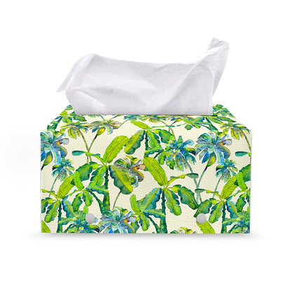 Palm Tree Banana Pattern Print Leather Tissue Box Cover