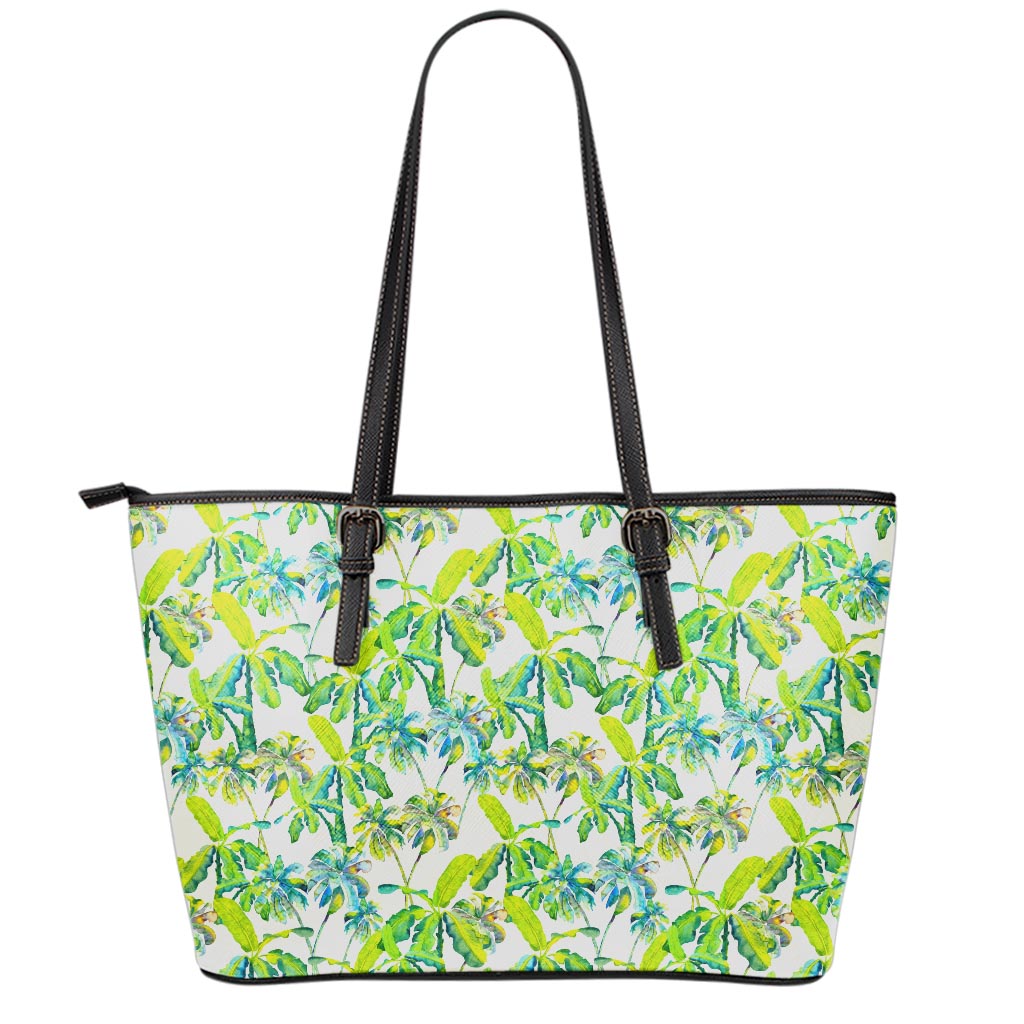 Palm Tree Banana Pattern Print Leather Tote Bag