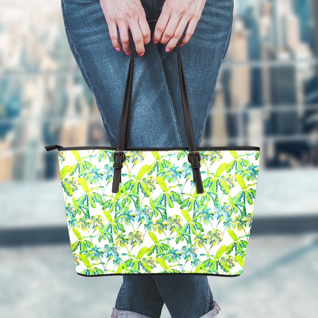 Palm Tree Banana Pattern Print Leather Tote Bag