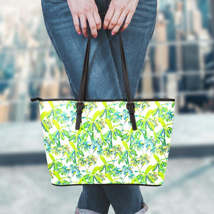 Palm Tree Banana Pattern Print Leather Tote Bag