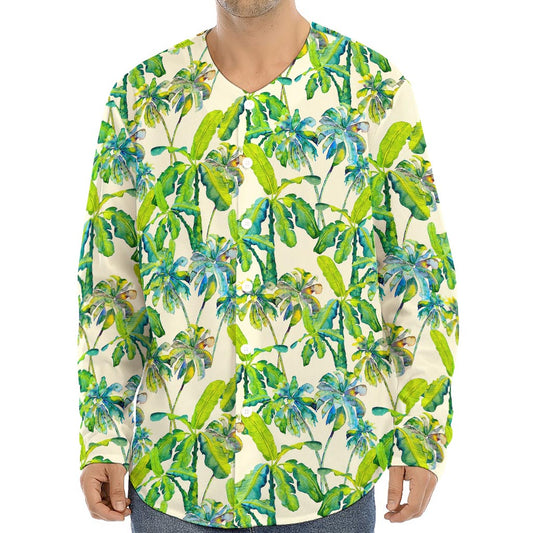 Palm Tree Banana Pattern Print Long Sleeve Baseball Jersey