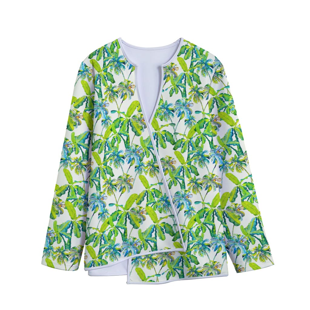Palm Tree Banana Pattern Print Long Sleeve Short Coat