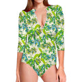 Palm Tree Banana Pattern Print Long Sleeve Swimsuit