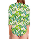 Palm Tree Banana Pattern Print Long Sleeve Swimsuit