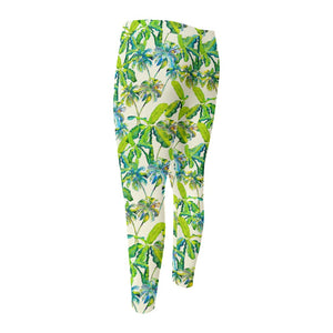 Palm Tree Banana Pattern Print Men's Compression Pants