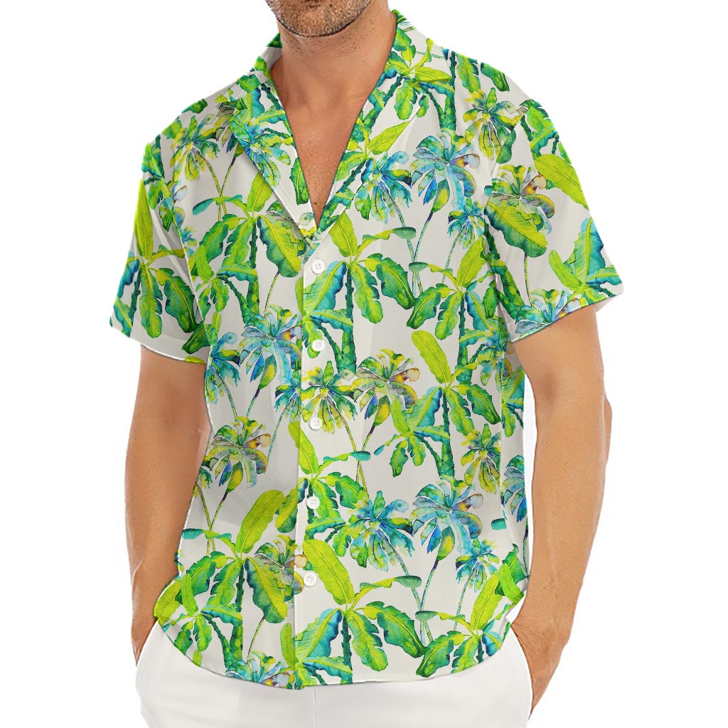 Palm Tree Banana Pattern Print Men's Deep V-Neck Shirt