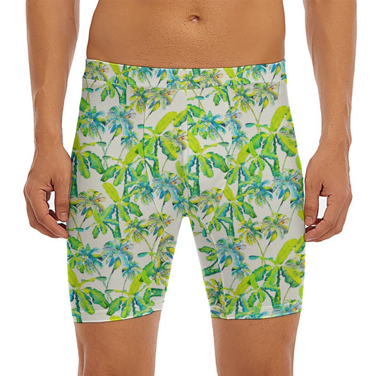 Palm Tree Banana Pattern Print Men's Long Boxer Briefs