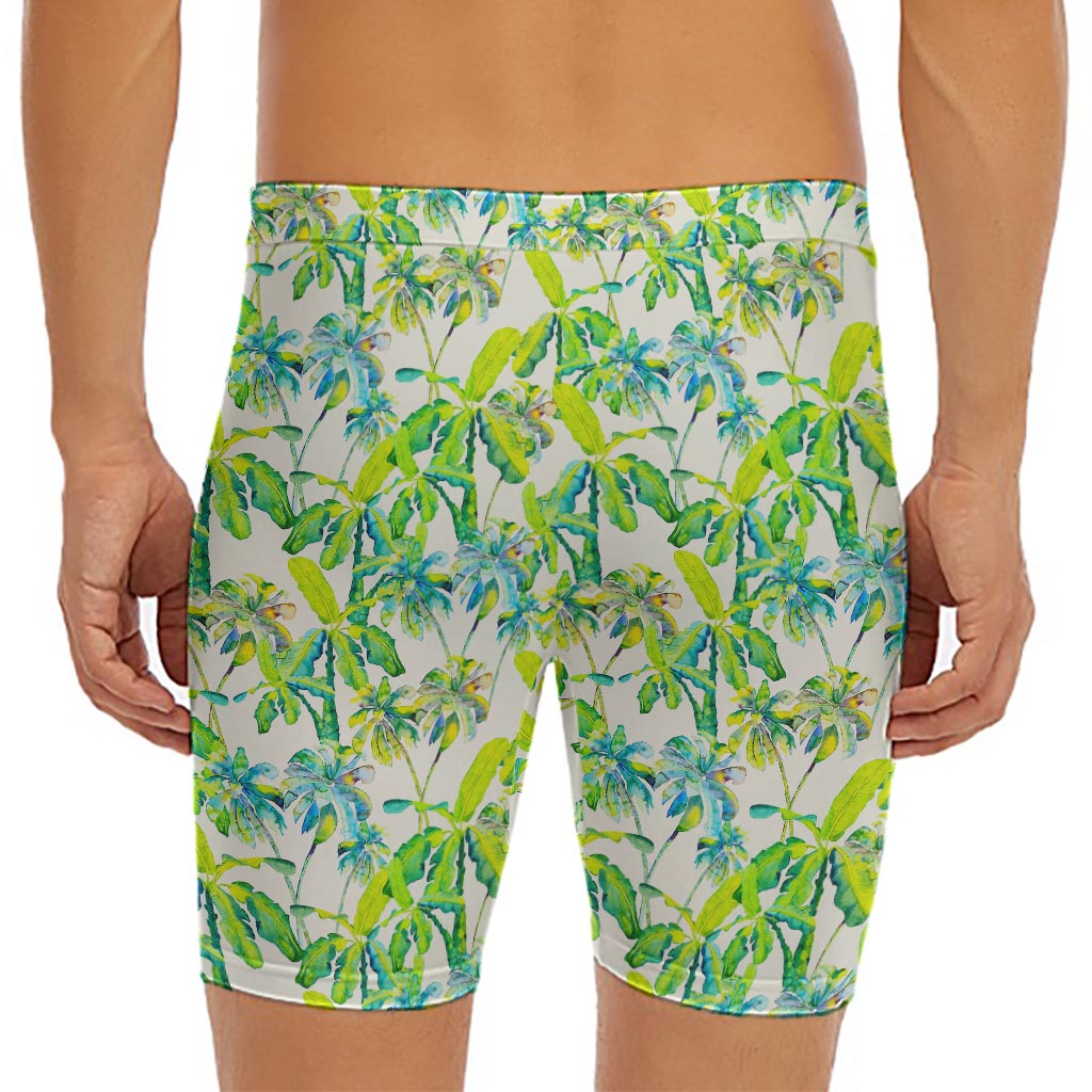 Palm Tree Banana Pattern Print Men's Long Boxer Briefs