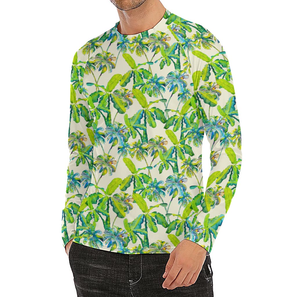 Palm Tree Banana Pattern Print Men's Long Sleeve Rash Guard