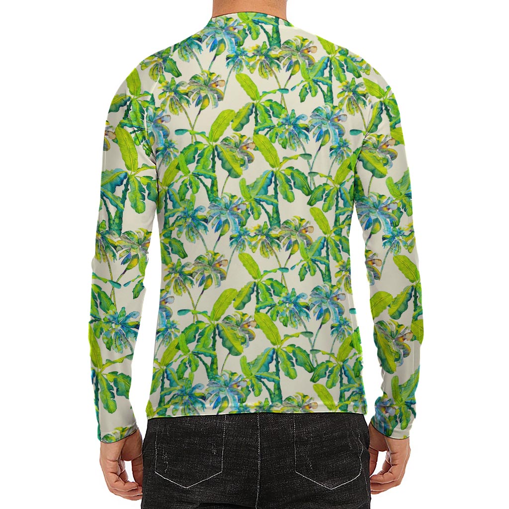 Palm Tree Banana Pattern Print Men's Long Sleeve Rash Guard