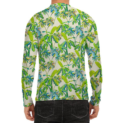 Palm Tree Banana Pattern Print Men's Long Sleeve Rash Guard