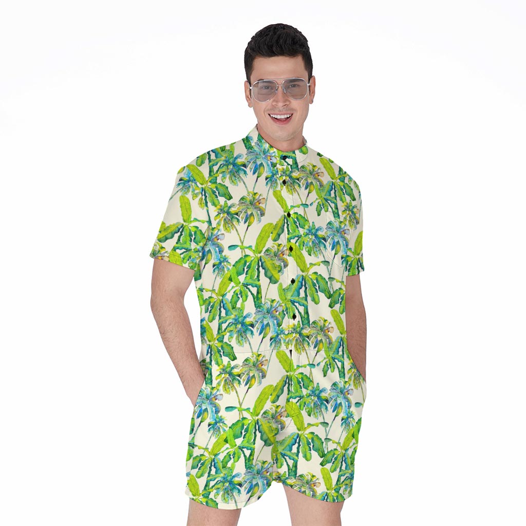 Palm Tree Banana Pattern Print Men's Rompers