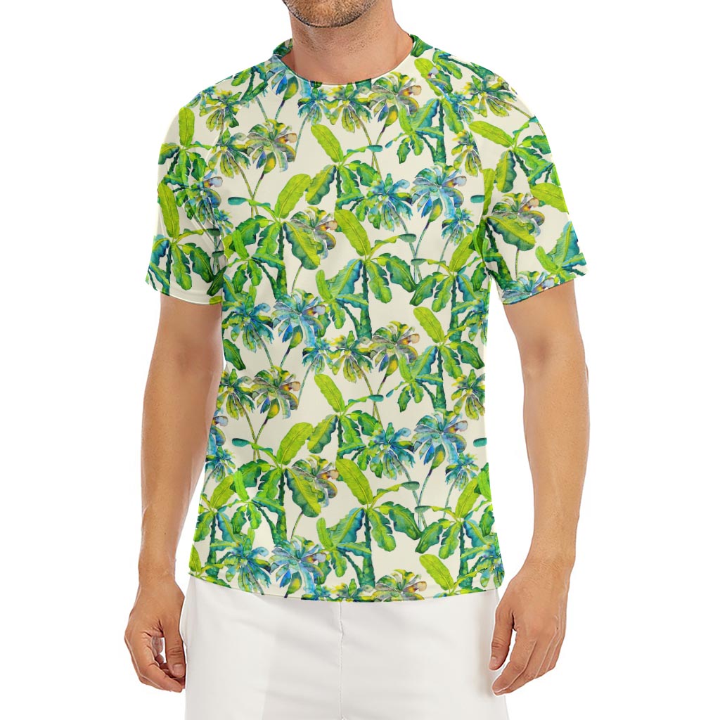 Palm Tree Banana Pattern Print Men's Short Sleeve Rash Guard
