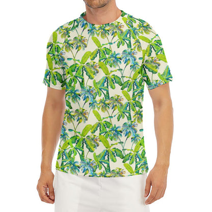 Palm Tree Banana Pattern Print Men's Short Sleeve Rash Guard