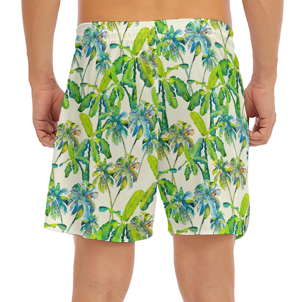 Palm Tree Banana Pattern Print Men's Split Running Shorts