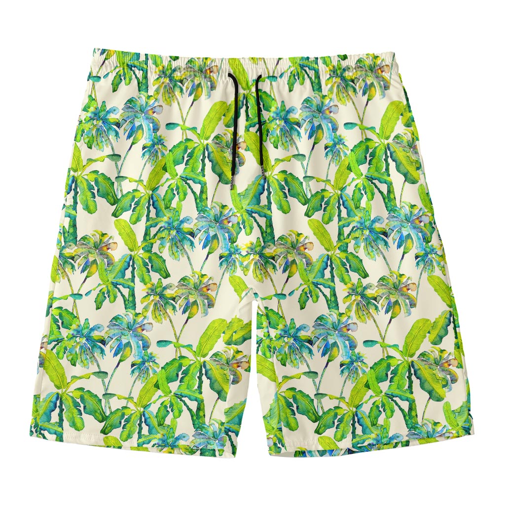 Palm Tree Banana Pattern Print Men's Swim Trunks