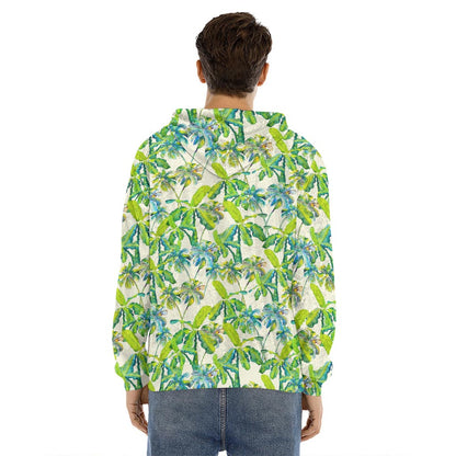 Palm Tree Banana Pattern Print Men's Velvet Pullover Hoodie