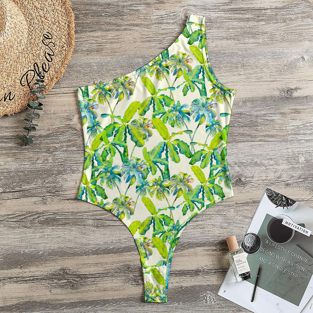 Palm Tree Banana Pattern Print One Shoulder Bodysuit