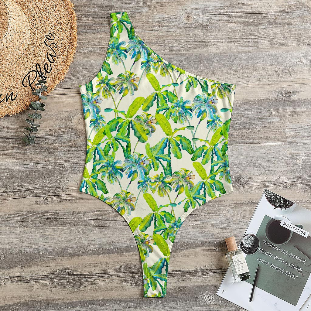 Palm Tree Banana Pattern Print One Shoulder Bodysuit