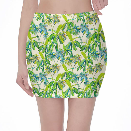 Palm Tree Banana Pattern Print Pencil Mini Skirt