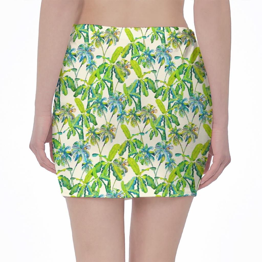 Palm Tree Banana Pattern Print Pencil Mini Skirt