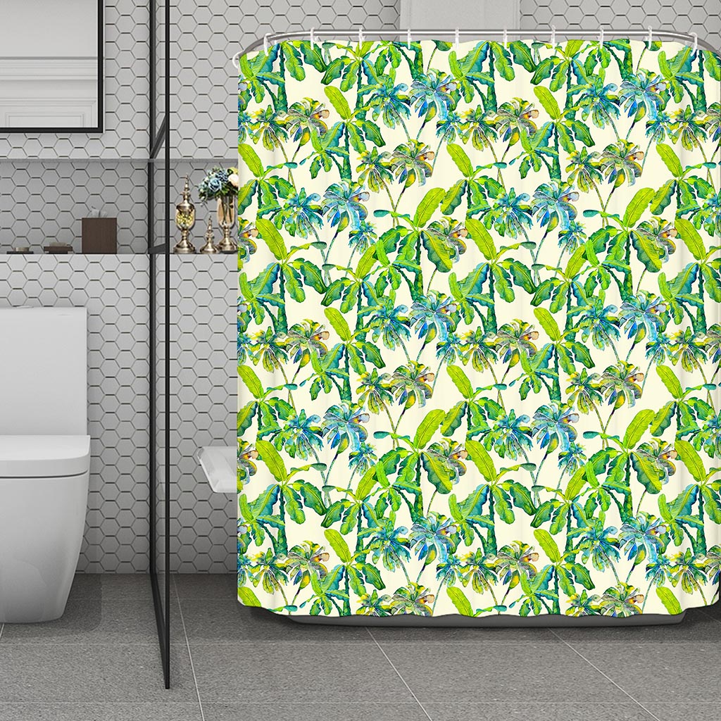 Palm Tree Banana Pattern Print Polyester Shower Curtain