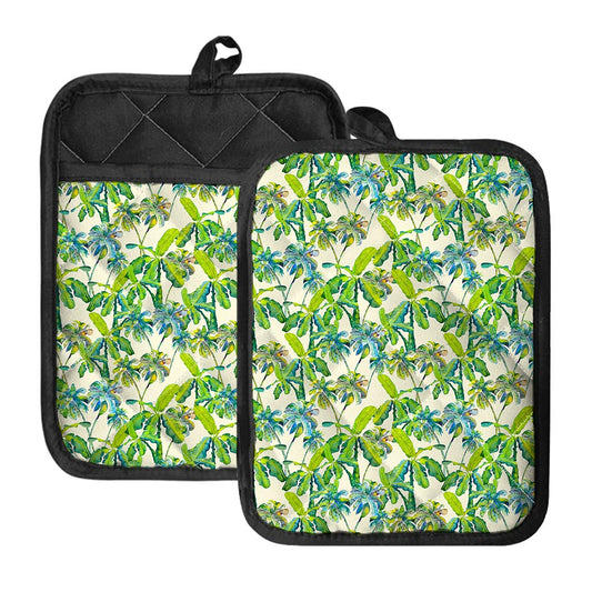 Palm Tree Banana Pattern Print Pot Holders With Pocket