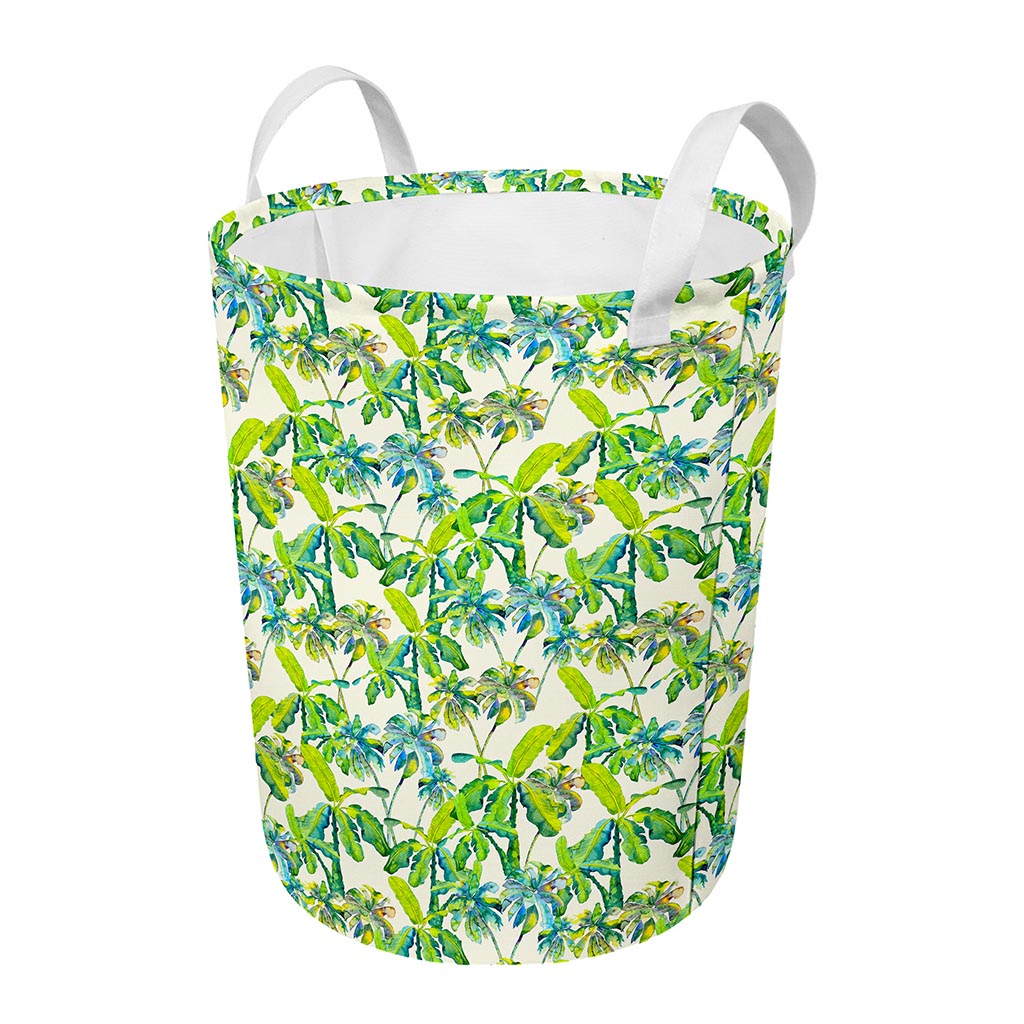 Palm Tree Banana Pattern Print Round Laundry Basket