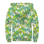 Palm Tree Banana Pattern Print Sherpa Lined Zip Up Hoodie