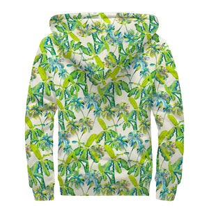 Palm Tree Banana Pattern Print Sherpa Lined Zip Up Hoodie