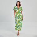 Palm Tree Banana Pattern Print Short Sleeve Maxi Dress