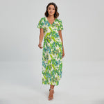 Palm Tree Banana Pattern Print Short Sleeve Maxi Dress