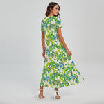 Palm Tree Banana Pattern Print Short Sleeve Maxi Dress