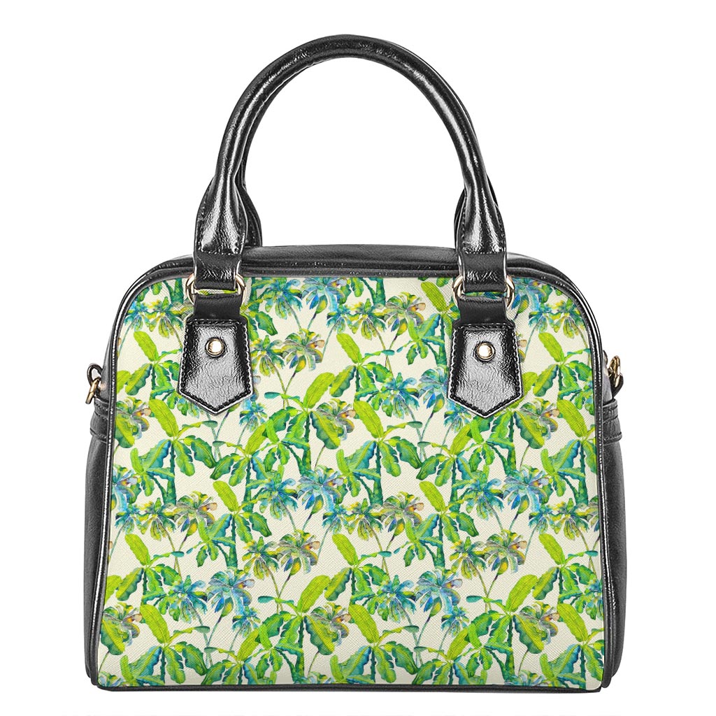 Palm Tree Banana Pattern Print Shoulder Handbag