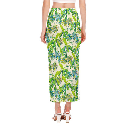 Palm Tree Banana Pattern Print Side Slit Maxi Skirt