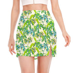 Palm Tree Banana Pattern Print Side Slit Mini Skirt