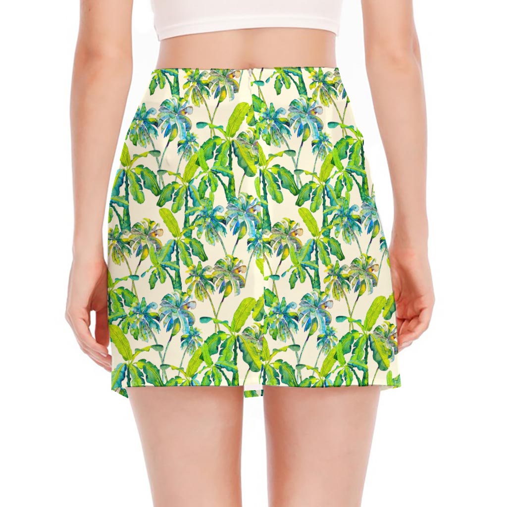 Palm Tree Banana Pattern Print Side Slit Mini Skirt