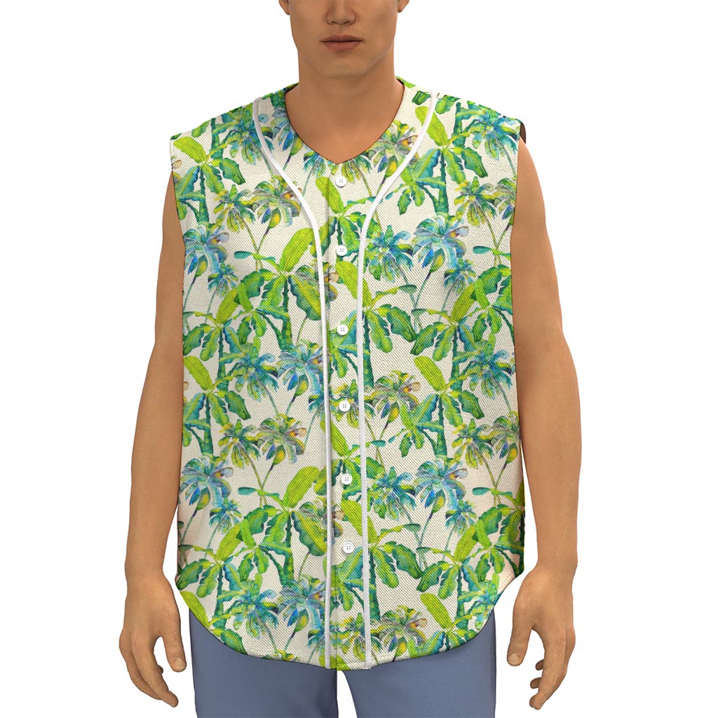 Palm Tree Banana Pattern Print Sleeveless Baseball Jersey