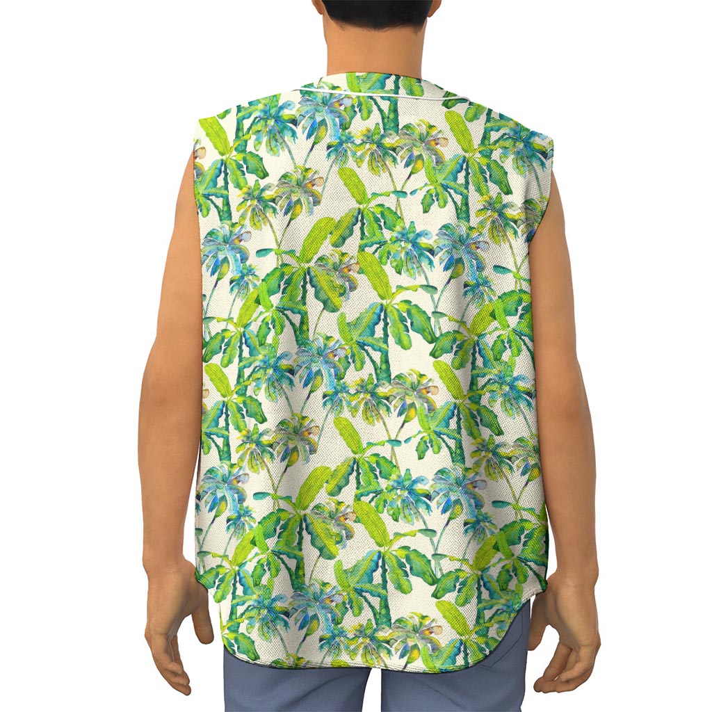 Palm Tree Banana Pattern Print Sleeveless Baseball Jersey