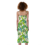 Palm Tree Banana Pattern Print Slim Fit Midi Cami Dress